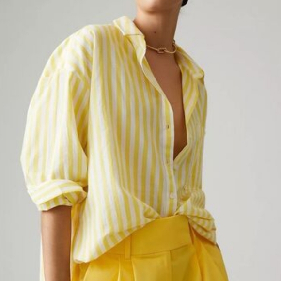 Maeve Tops - Anthropologie Maeve The Bennet Striped Button Down Hi/Low Shirt